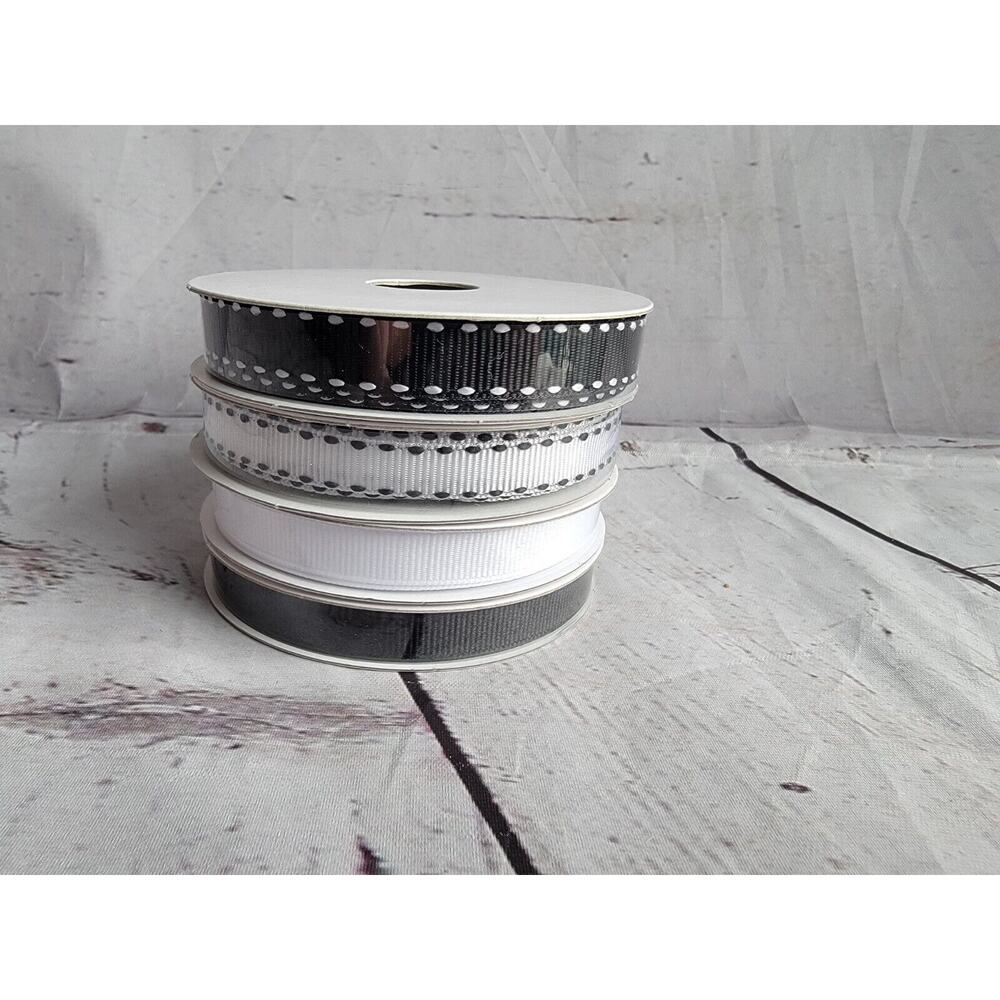 Lot 4 Black White Grosgrain 3/8 In 10 Yd Each Ribbon New